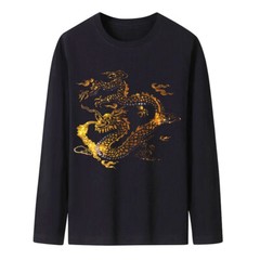Fashion Dragon Rhinestones Diamond Long Sleeve Luxury Men Trend Cotton T-Shirt