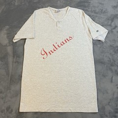 Vintage 90s Single Stitch Henley T-Shirt Men’s Large Gray Indians 80s USA Made