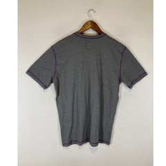 Skater Grunge Modern Culture Men Large Grey Purple Striped Contrast Henley Shirt