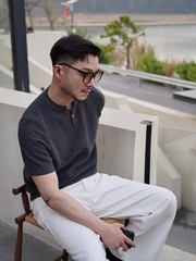 Henry Collar Short-Sleeved Knitted Sweater Men Breathable Summer Fashion