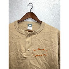 Vintage Long Sleeve Brown Shirt 1/4 Button Up Anvil Cotton Deluxe Tee Large 90s