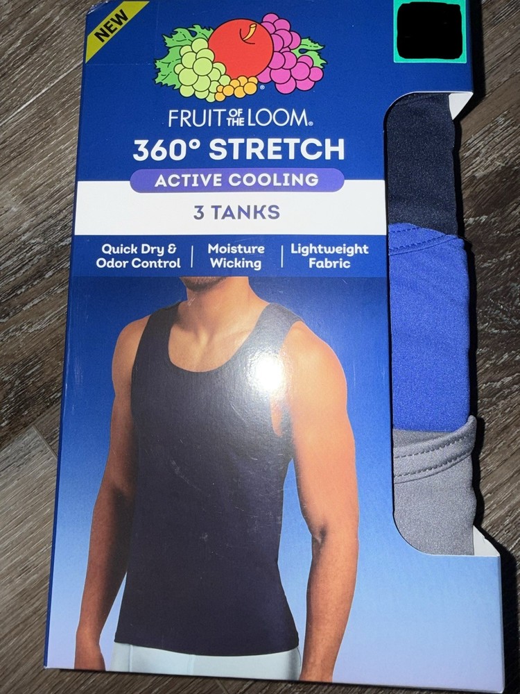 Fruit Of The Loom ~ Mens 3-Pack Tanks Polyester Blend 360 Stretch Cooling ~ XL