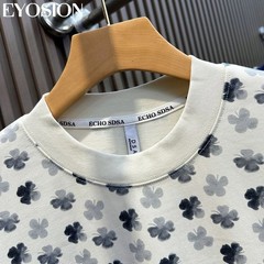 Men’s Floral Print Short Sleeve Cotton T-Shirt Casual Retro Round Neck Tee