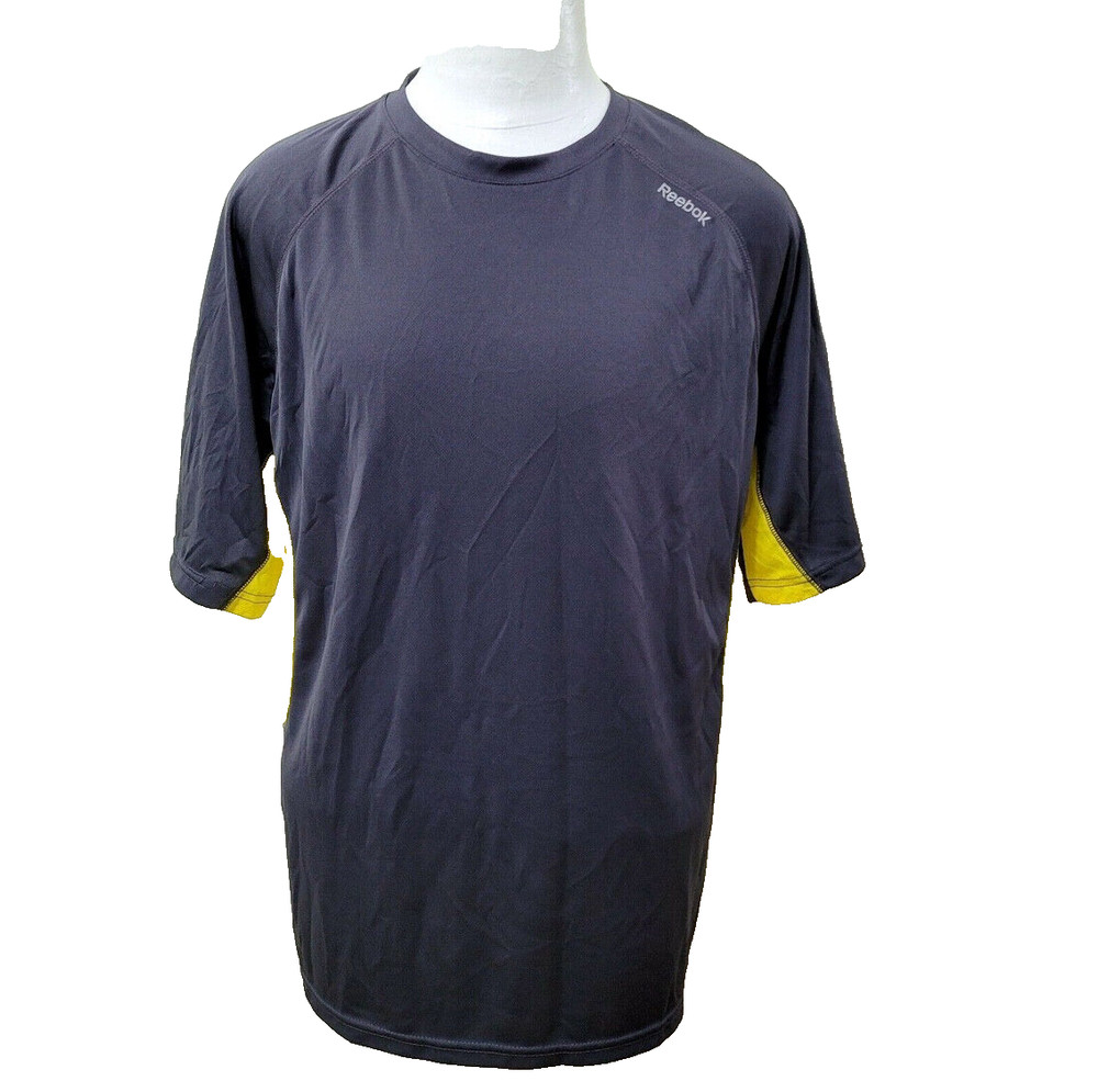 Reebok Men’s Size L Solid Gray & Yellow Workout Running Crew-Neck T-Shirt
