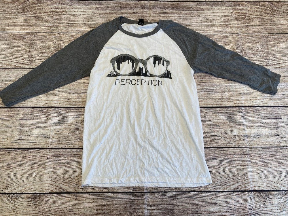 District Made Size Small 3/4 Sleeve Baseball Shirt That Says “Perception”