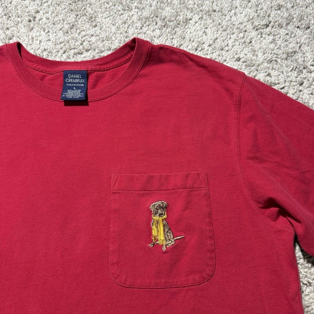 Daniel Cremieux T-Shirt Red Mens Large Pocket Dog Embroidered Classic Y2k Preppy