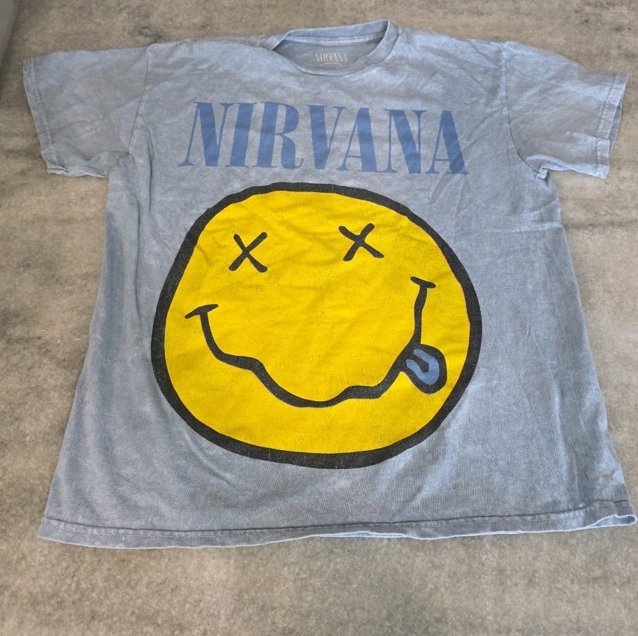 Vtg Nirvana Unisex T-Shirt Yellow Smiley Navy Blue Soft Material 2017 Medium