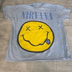 Vtg Nirvana Unisex T-Shirt Yellow Smiley Navy Blue Soft Material 2017 Medium