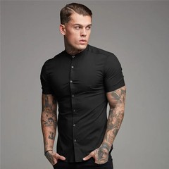 Plain Slim Fit Short Sleeve Casual Shirts Mens Social Business Dress Quick Dry T