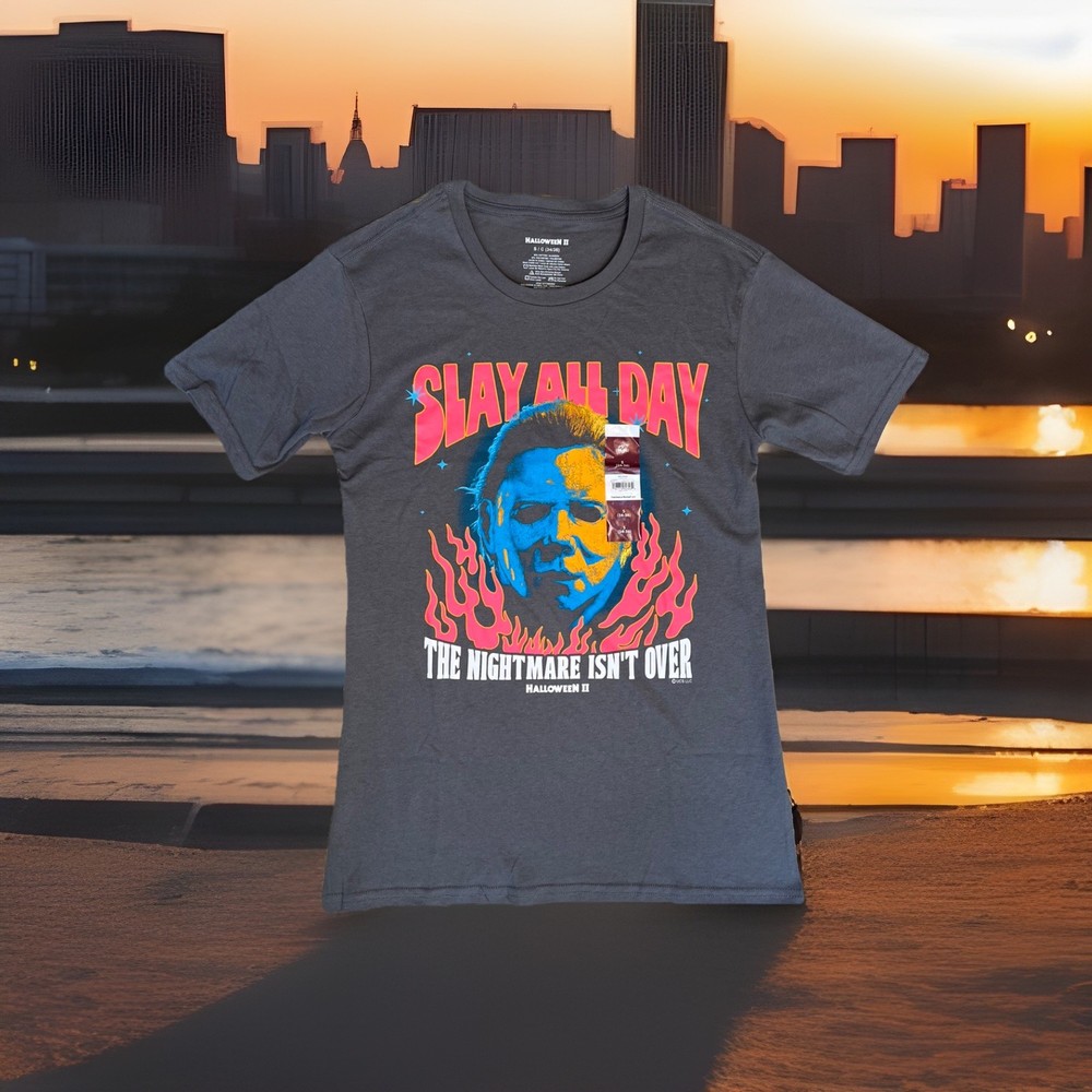 Halloween II Michael Myers Slay All Day Gray Graphic Cotton Knit Tee M