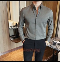 Men’s Long Sleeved Shirt Spring Fashion Slim Fit Business Casual Shirt Tops