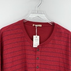 Marine Layer double knit henley stripe shirt wine navy blue rhubarb men new XXL