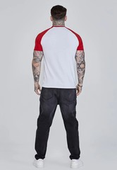 SikSilk Mens White, Red Raglan T-Shirt Small
