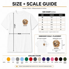 Custom Embroidered Pet Portrait T-Shirt Golden Retriever Personalized Name White