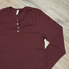 Vtg Y2K American Apparel Maroon Burgundy Thermal Henley Dexter Kill Shirt M