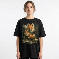 Red Fox Family Watercolor Splash Forest T-Shirt Wildlife Nature Lover Animal Tee