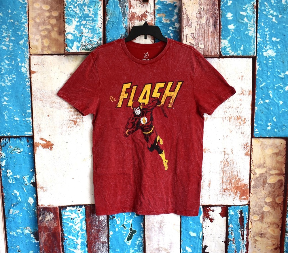 Men’s The Flash DC Comic T-Shirt Fitted Short Sleeve Crew Neck MEDIUM Red NEW
