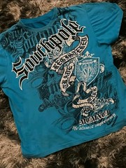 Retro Blue Gothic Style Graphic Print Hiphop Streetwear Y2K TShirt, Short Sleeve