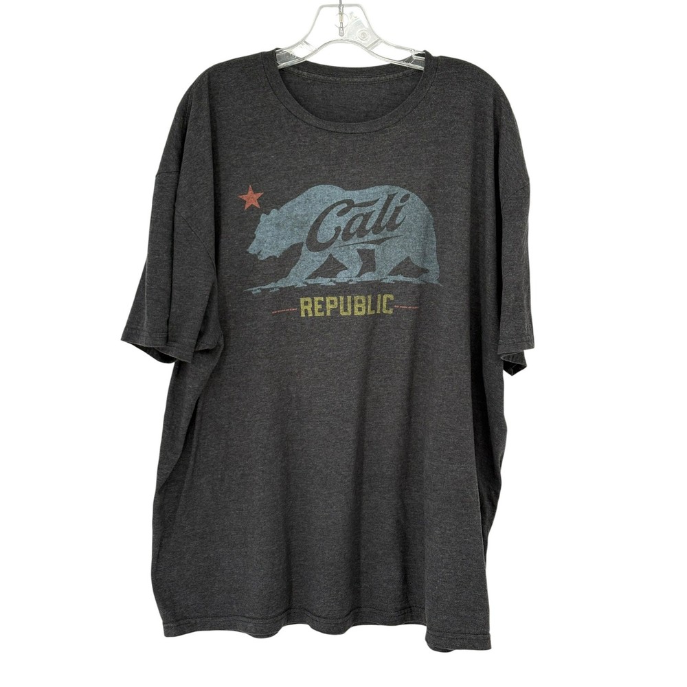 California Republic Graphic T-Shirt Charcoal Grey Distressed Bear XXL