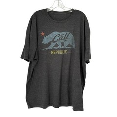 California Republic Graphic T-Shirt Charcoal Grey Distressed Bear XXL