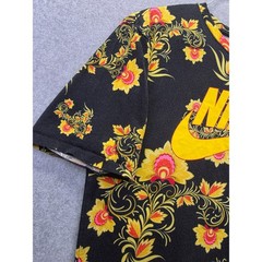 Nike Floral Print T-Shirt Mens Large Black Yellow Athletic Cut Futura Logo Tee