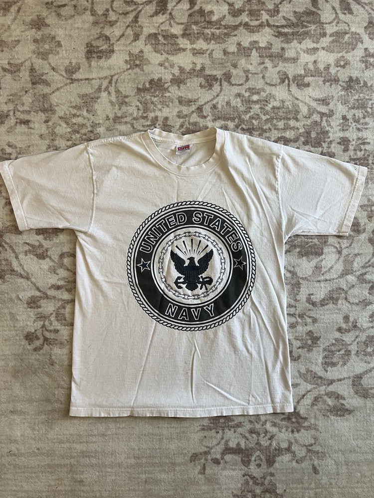 Vintage 90s Soffe Navy T-Shirt with black United States Navy emblemSize M #90s