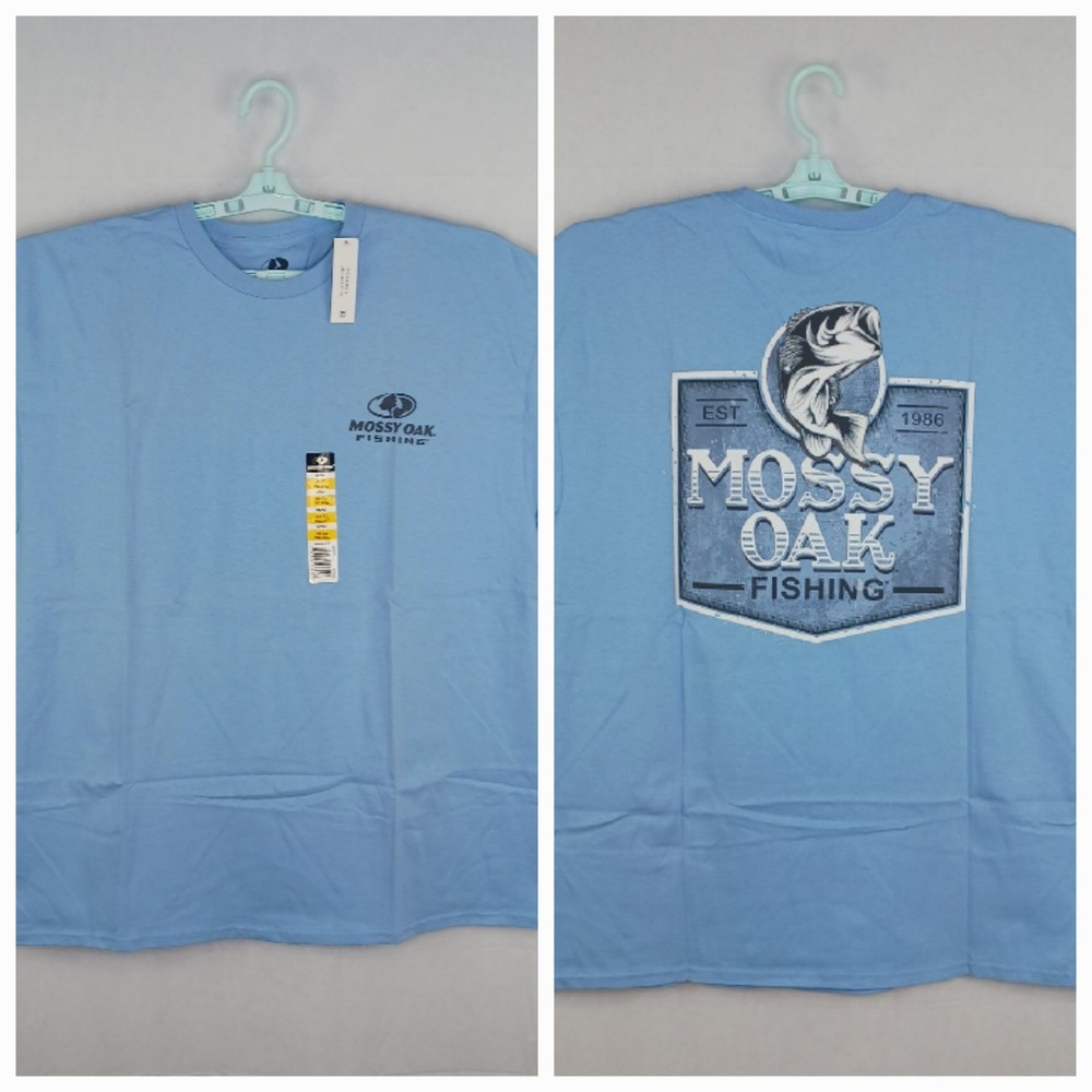 Mossy Oak Men’s Fishing T-Shirt Outdoors Sportsman Lightblue 2XL 50-52 summer