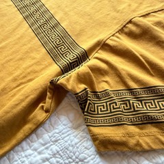 Casa Moda Couture Mustard Yellow Greek Geometric Stripe Pattern T-Shirt Mens 2XL