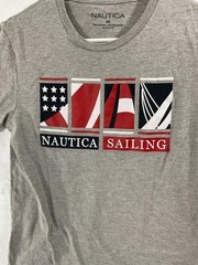 Nautica Shirt Mens XS Gray Sailing Flags Graphic Tee Tagless Nautical Patriotic