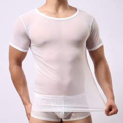Men’s Sexy Mesh Fishnet Clubwear T Shirt Short Sleeve Muscle Top For Party