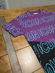 AHD Icon Shirt Mens Colorblock Purple Black Neon Slanted Asymmetrical Print Tee