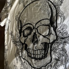 Heads or Tails Shirt Small Skull Rhinestone Tattoo Graphic Unique Bones 💀