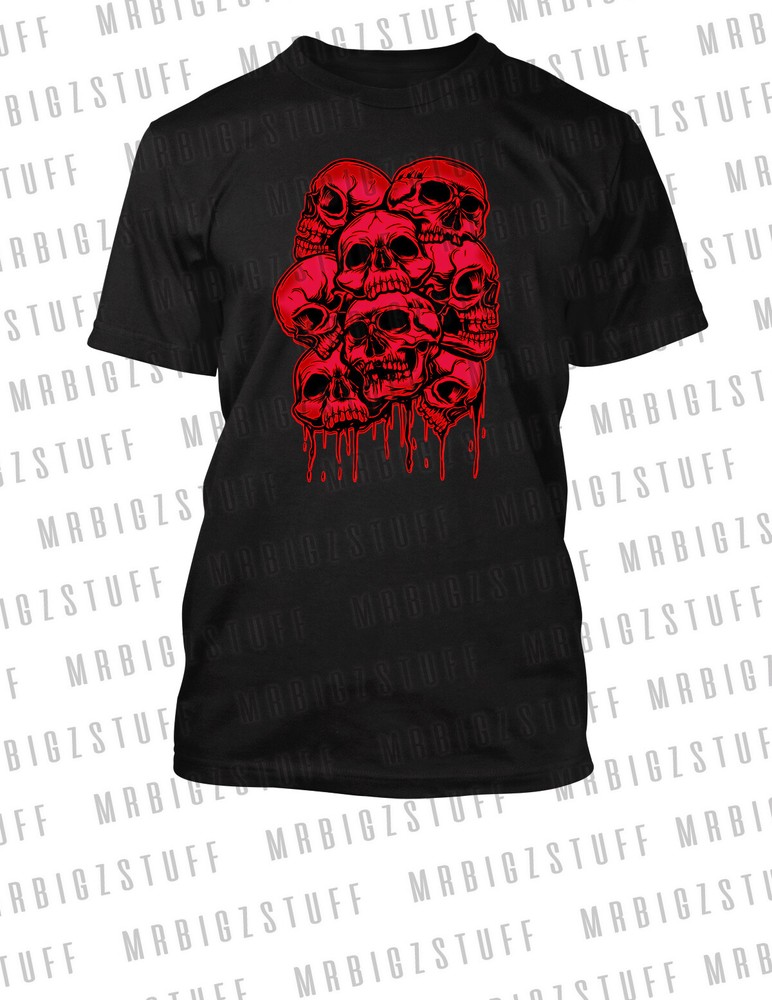 Red Skulls Graphic Sneaker Tee Skull Pile Gothic T-Shirt Big & Tall Small T