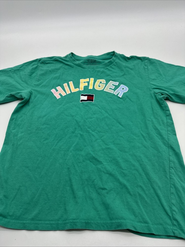 Tommy Hilfiger T-Shirt youth Boy X-Large Graphic Print Logo Green..#31603