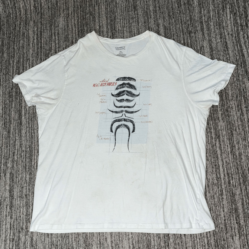 Cremieux Mens Size XXL Mustache Chart T Shirt White Black Short Sleeve Cotton