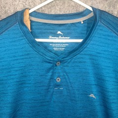 Tommy Bahama Men’s 3XLT Teal Blue Space Dye Long Sleeve Henley Shirt 3XL Tall