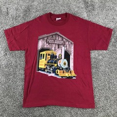 Vintage Hanes Shirt Mens Large Red Poway Midland Railroad Train Beefy-T Cotton