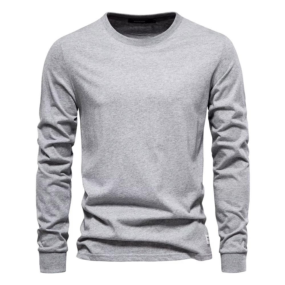 Solid Color Cotton T Shirt Men Casual O-neck Long Sleeved Mens Tshirts
