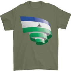 Curled Lesotho Flag Basotho Day Football Mens T-Shirt 100% Cotton