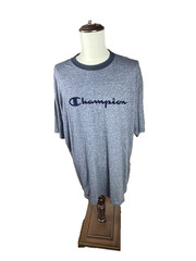 Champian Mens Shirt Two Xtra Large Appliqued Script Logo Easy Care Stretch Blue