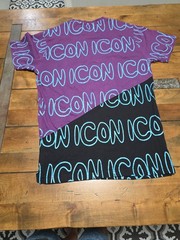 AHD Icon Shirt Mens Colorblock Purple Black Neon Slanted Asymmetrical Print Tee