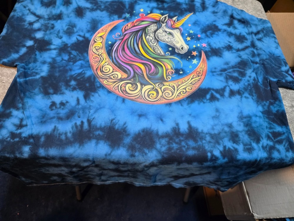 Fantasy Celtic Moon Unicorn Colortone Crystal Wash Blue XL New!