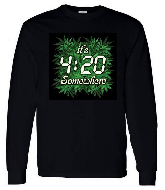 NEW Marijuana Gildan Ultra Cotton It’s 420 Somewhere Long Sleeve Shirt LARGE