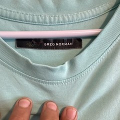 Greg Norman Luxury Cotton Tee Shirt Sz Large Green Teal Crew Neck Short Sleeve