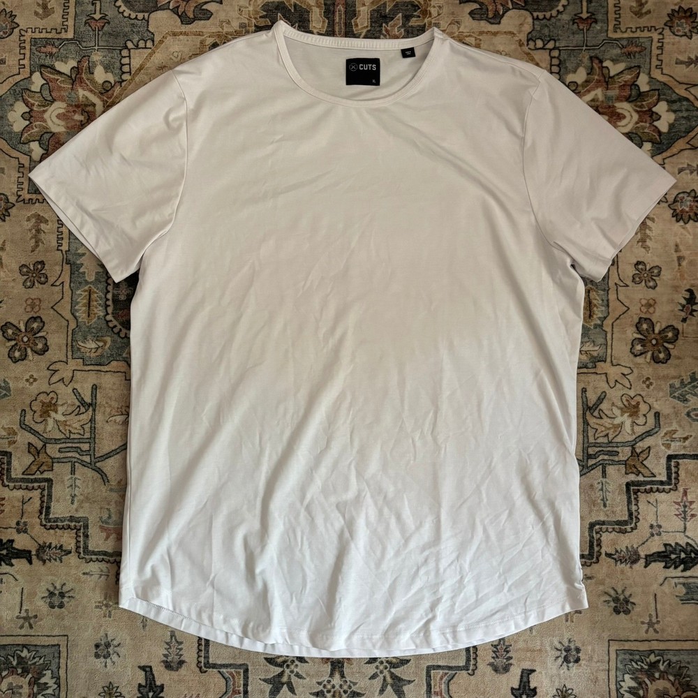 Cuts Clothing Mens Curve-Hem T-Shirt White PYCA Pro Crew Neck XL Gym Work Out
