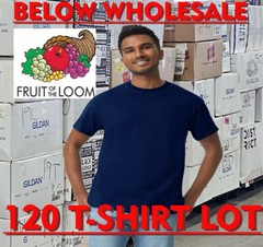 Below WHOLESALE Blank T-Shirt 120 Small NAVY Fruit of Loom 3930R / 3931 Bulk Lot