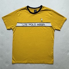 U.S. Polo Assn Yellow Ringer T-Shirt Mens Medium USPA Logo Stripe Tee