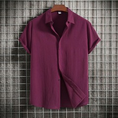 Loose Fit Pure Color Button up Short Sleeve Men’s Shirt Summer New Arrival Clean