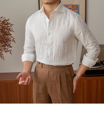 Men’s Cotton Linen Long Sleeve Shirt Slim Fit Casual Formal Summer Breathable OL