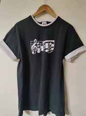 Vintage Anvil Music Note Graphic Lined T-shirt Adult Large Preshrunk